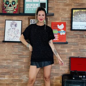T-SHIRT OVERSIZED BLACK STRASS